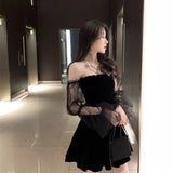 Zjkrl  -  New Black Retro Dress Women Lace Chiffon Mini Dress Female High Street Sexy Korean Fashion Dress Women Club Dress