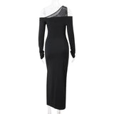 ZJKRL  -  Articat Elegant Mesh Patchwork Women Dress Fall New Sexy High Split Bodycon Long Sleeve Party Evening Dress Slim Vestido