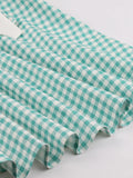 ZJKRL  -  Turquoise and White Gingham Retro 50s Rockabilly Dress Women V-Neck Cotton Pleated Pockets Vintage Pinup Dresses