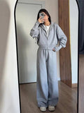 Zjkrl  -  Casual Knit Women Coat Pant Set White Lantern Full Sleeve Coats Female Sets Autumn Winter Sport Wide Leg Lady Trousers Suit