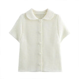 Zjkrl  -  Autumn New Product: Women's Fashion, Slimming, Leisure, Versatile Button Collar, Bag Buckle, Short Sleeve Sweater