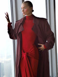 Zjkrl - High Neck Long Sleeve Bodycon Dress For Women Tight Elastic Lace Up Maxi Long Dress Autumn 2024 New Party Club Vestidos