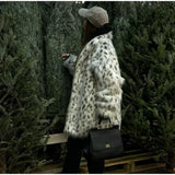 Zjkrl  -  Leopard Print Faux Fur Women's Coat Fashion Full Sleeve Single-breasted Female Coats Winter Warm Thicken Female Outwears