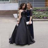 Zjkrl  -  New Style Prom Dresses Simple Satin Strapless A-line Black Evening Party Dresses Robe De Soirée Floor Length