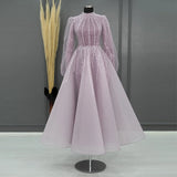 Zjkrl  -  A-Line Puffy Pink Prom Gowns High Neck Beads Lace Vestidos De Fiesta Formal Dress Party Evening Elegant Luxury Celebrity