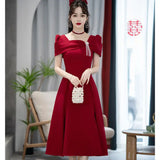 Zjkrl  -  Korean Elegant Red Midi Dress Women Casual Vintage Chic Irregular Evening Party Dress Summer French Wedding Vacation Beach Dress