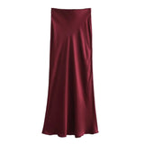 Zjkrl  -  Autumn Winter Burgundy Satin Skirt Women Party Silk Skirt High Waist Straight Long Faldas Mujer Christmas Skirt