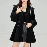 Zjkrl  -  Korean Fashion Black Mini Blazer Dress Women Elegant Chic Sashes Button Design Dress Winter Casual Sexy Evening Party Dress New