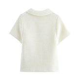 Zjkrl  -  Autumn New Product: Women's Fashion, Slimming, Leisure, Versatile Button Collar, Bag Buckle, Short Sleeve Sweater