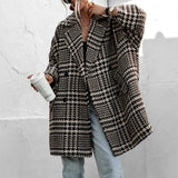 ZJKRL  -  Elegant Turn-down Collar Woolen Jacket Women Coat Fall Double Breasted Commuter Top Cardigan Winter Houndstooth Print Outerwears