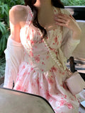 Sweet Floral Strap Dress Women Sexy Beach Party Korean Mini Dress Female Ruffles Designer Casual Fashion Chic Dress