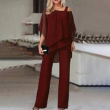 ZJKRL  -  Bat Sleeve Top Pants Women's Casual Off Shoulder Irregular Party Set Elegant Two-piece Set