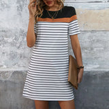 ZJKRL  -  Summer New Dress with Contrasting Loose Striped T-shirt Skirt