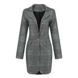 ZJKRL  -  Women's Suit Jacket with Folded Collar and Checkered Print Medium to Long Length Jacket for Women