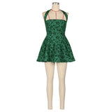 ZJKRL -  2025 Women Sexy Strapless Halter Sleeveless Floral Mini Pleated Dress Slim Lady Street Evening Night Club Party Dresses