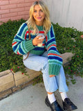 Zjkrl  -  Elegant Colorful Sweater Loose Fall/Winter Casual Short Clashing Color Stripe Knit Sweater Top A2903