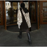 Zjkrl  -  Leopard Print Faux Fur Women's Coat Fashion Full Sleeve Single-breasted Female Coats Winter Warm Thicken Female Outwears