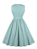 ZJKRL  -  Turquoise and White Gingham Retro 50s Rockabilly Dress Women V-Neck Cotton Pleated Pockets Vintage Pinup Dresses