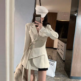 ZJKRL  -  High end Irregular Waistbelted Suit Dress for Women Spring and Autumn Korean Fashion Strap Slimming A-line Midi Dress+Shorts