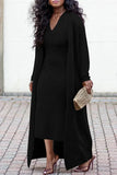 ZJKRL  -  European and American Women's Solid Color Pit Stretch Cape Coat + Slim V-neck Skirt Two-piece Set