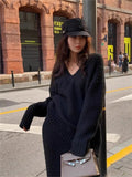 Zjkrl  -  French Style Sweater Skirt Set for Women Two Piece Set Autumn and Winter V-neck Pullover Knitted Top Half Skirt Casual Suit New