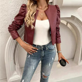 ZJKRL  -  New Women's Slim Fit Long Sleeved Short Leather Jacket