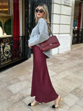 Zjkrl  -  Autumn Winter Burgundy Satin Skirt Women Party Silk Skirt High Waist Straight Long Faldas Mujer Christmas Skirt