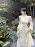 Zjkrl  -  Autumn Chiffon Fairy Midi Dress for Women Elegant Lantern Sleeve One Piece Dresses Korean Fashion Long Vestidos Female Clothing