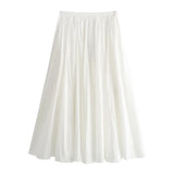 Zjkrl  -  Solid White A-line Long Skirt Spring Summer Women Elegant Pleated Skirt Bottoms High Waist Female Faldas Mujer