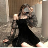 Zjkrl  -  New Black Retro Dress Women Lace Chiffon Mini Dress Female High Street Sexy Korean Fashion Dress Women Club Dress