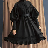 Zjkrl  -  Japanese Gothic Vintage Lolita Party Dress Women Black Cotton Long Sleeve Soft Elegant Evening Princess Dresses Sweet New