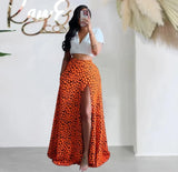 ZJKRL  -  European Summer Sexy Print Skirts Ladies Beach Boho Split Elegant Maxi Skirts Femme