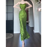 ZJKRL  -  High end Sequin Evening Dresses for Women Autumn and Winter Sexy Slim Fit Fish Tail Green Wrapped Hip Suspender Long Dress