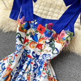 ZJKRL  -  Summer Vacation Beach Dress Runway Design Women's Spaghetti Strap Sexy Backless Flower Print Slim Dresses Vestidos M67386