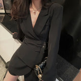 ZJKRL  -  High end Irregular Waistbelted Suit Dress for Women Spring and Autumn Korean Fashion Strap Slimming A-line Midi Dress+Shorts