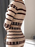 Striped Knit Dress Women Knee Length Skinny Long Sleeve Casual Striped Sweater Dresses Women Warm Autumn Winter New