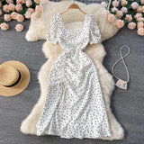 Zjkrl  -  Square Collar Polka Dot Dresses for Women Short Puff Sleeve Sweet Girl's Clothing New Fashion A-line Vestidos Mujer