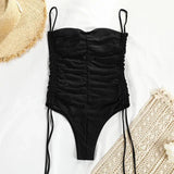 ZJKRL  -  Europe New Drawstring One-piece Swimsuit Female Solid Color Pleated Sexy Strap Bikini Ten Colors