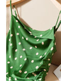 Zjkrl - Summer Green Polka Dot Sexy Sundress for Women 2024 Elegant Dresses Shirring Lace-Up Sleeveless Midi Beach Dress