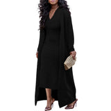 ZJKRL  -  European and American Women's Solid Color Pit Stretch Cape Coat + Slim V-neck Skirt Two-piece Set