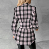 ZJKRL  -  Plaid Print Lace-up Front Shining Rhinestone Decor Top Shirt Dress