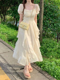 Zjkrl  -  Summer Chiffon Fairy Dress Women Solid Elegant Party Midi Dress Female Casual Sweet Korean Fashion Pink Dress New Clothes