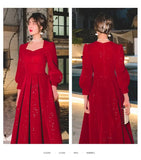 Zjkrl  -  Elegant Red Sequins Midi Dress Women Vintage V-neck Formal Occasions Evening Party Dresses Fashion Chic Design New in Dresses