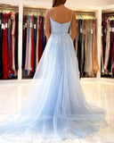 Zjkrl  -  Light Blue Mermaid Prom Dresses Long Sweetheart Appliques Lace Evening Dress Detachable Tulle Train Formal Party Gowns