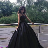 Zjkrl  -  New Style Prom Dresses Simple Satin Strapless A-line Black Evening Party Dresses Robe De Soirée Floor Length