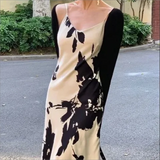 Ink style Printing Slip Dress summer Dress 2024 New National Style Skirt High Waist Women slim Dress