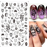 Zjkrl - Black Snake Nail Stickers Decals Gothic Halloween Design Adhesive Sliders for Nail Art DecorationTattoo Manicure Dropshipping