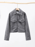 Zjkrl  -  Spring Grey Coat For Women Elegant Zapper Long Sleeve Turndown Collar Short Coats Female Fashion Streetwear Lady Outwear