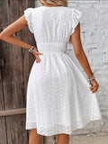 Zjkrl  -  Flutter-Sleeve Ruffle Dress - V-Neck with Shirred Waist Detail - Perfect For Spring & Summer Events, Womens Fashion