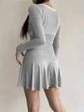 Y2K-Inspired Cotton Knit Dress: Elegant Lace, Crew Neck, Ruffle Hem - Perfect for Spring/Fall, Comfort Fit